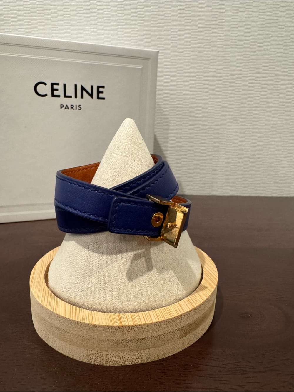 CELINE Triple Wrap Leather Bracelet Navy Calfskin Gold-Tone Hardware Phoebe Era - Picture 6 of 7
